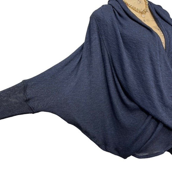 FREE People Wrap Drapey Hacci Knit Top Size XS Navy Blue - Picture 10 of 15